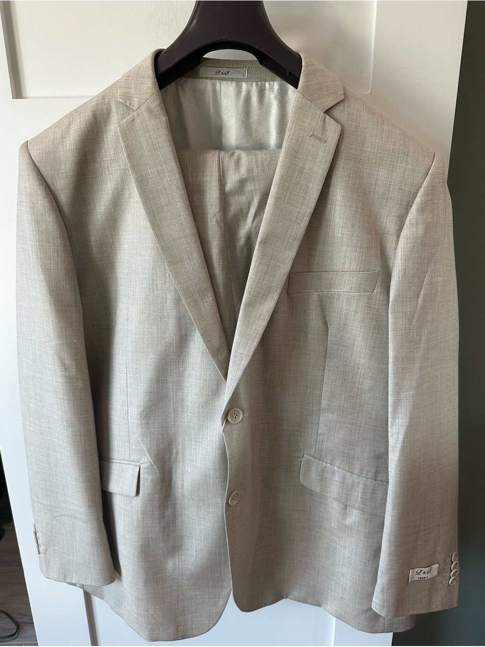 L & S France 2 Piece Slim Fit Cool Wool Linen Suit Tan Alfred I Read